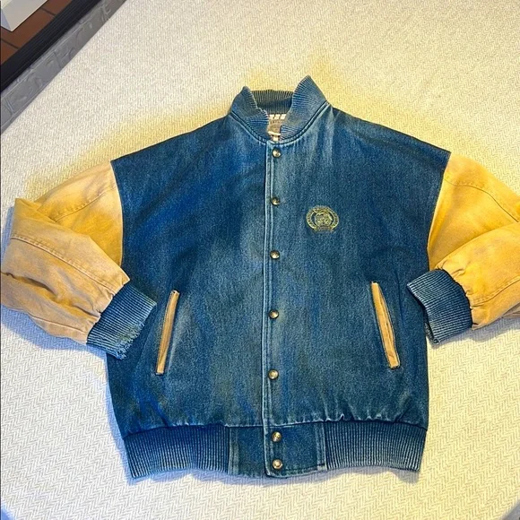 CP Rail Denim Varsity Jacket. Canadian Pacific railway Vintage Jacket. Medium - Picture 1 of 16